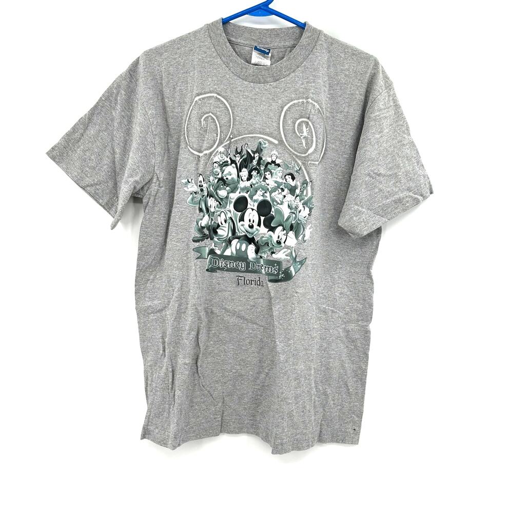 Disney‎ World Size Large Shirt Gray Mickey Minnie Mouse Florida Crew Neck Tee